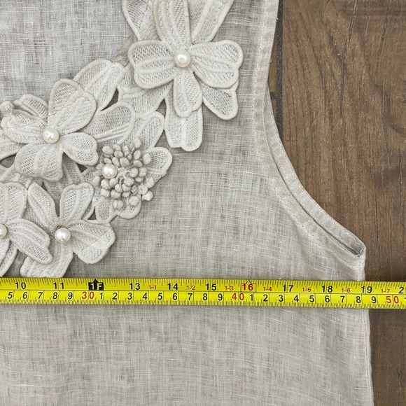 Rosemarine Linen Shift Dress Women M Beige Floral Made in Italy Lagenlook - Picture 7 of 9